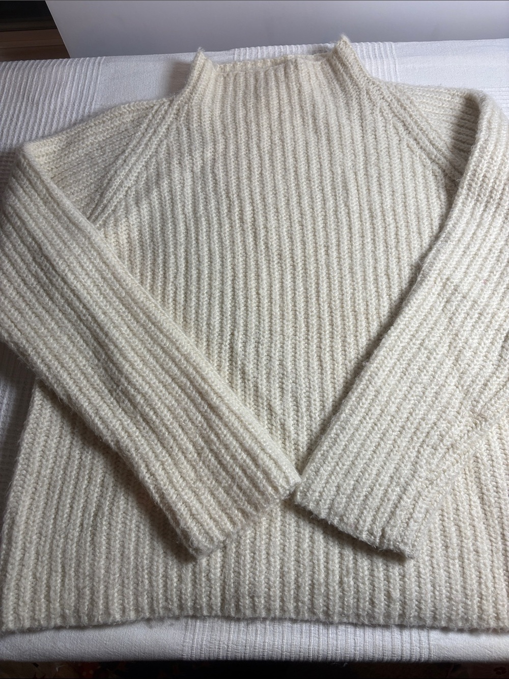 Jones New York Cream Ribbed Mock Neck Sweater